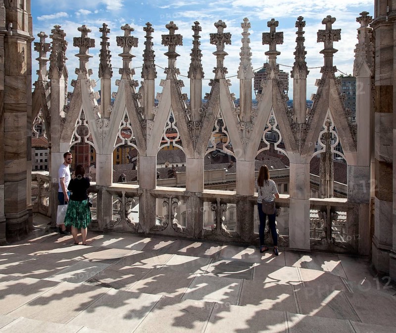Roof terrace, part of the southern parapet made of wimpergen with cross flowers and pinnacles of the 19th century, St., Sankt, Saint