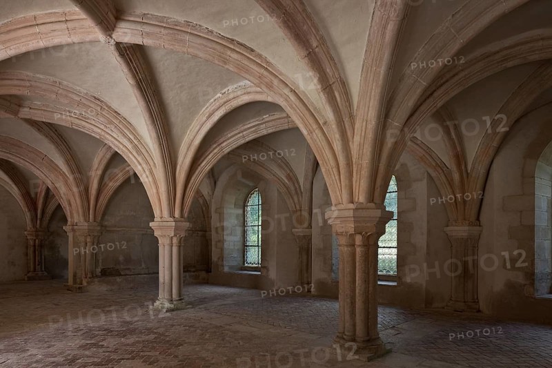 Fontenay former Cistercian monastery chapter house inside facing north-east, St., Saint, Saint