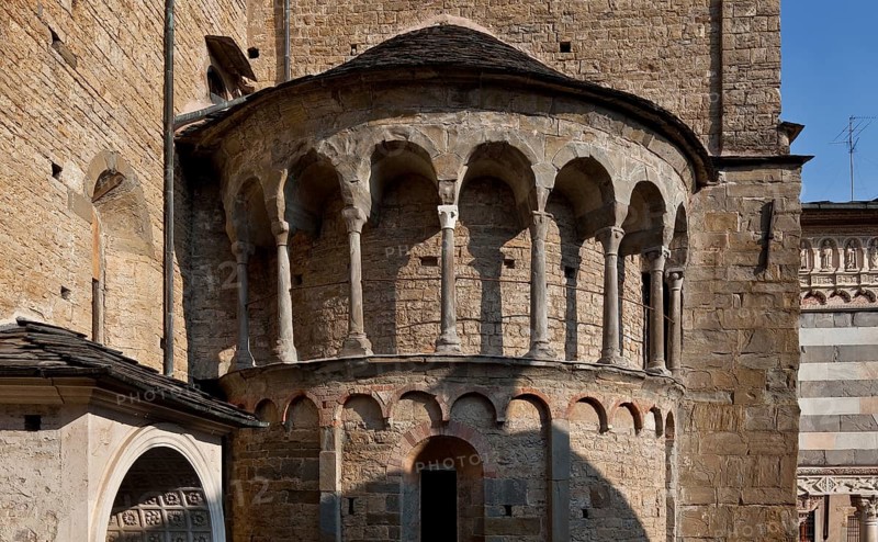 Italy Bergamo 89524 Santa Maria Maggiore West apse of the south transept after 1187 Dwarf gallery above round arch frieze