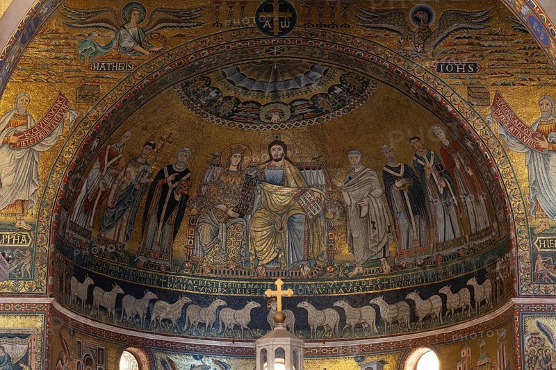 Rome, Roma, Santa Maria in Trastevere, mosaics in the apse, 12th century, Christ with Mary and saints