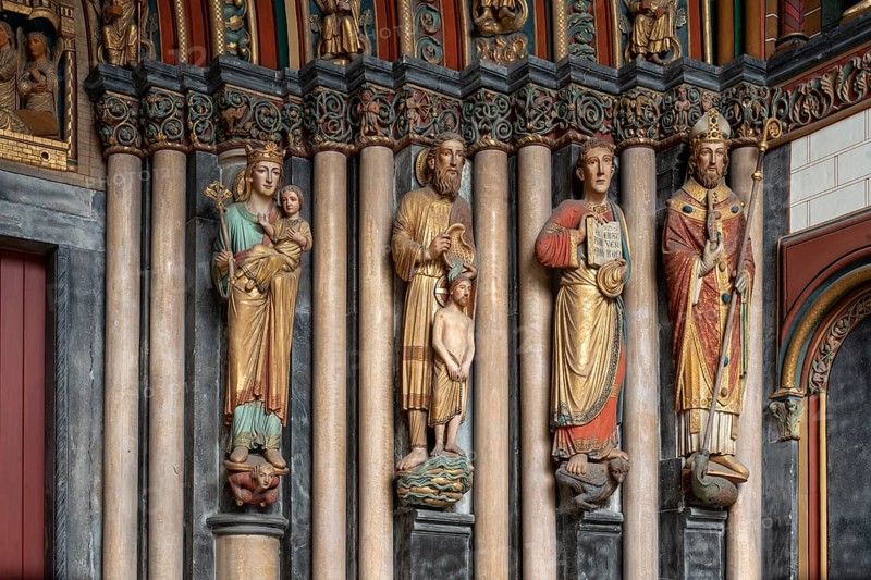 Maastricht, Basiliek van Sint Servaas (Basilica of St Servatius), mountain portal, figures on the walls: Simeon, John the Baptist, John the Evangelist, St Servatius