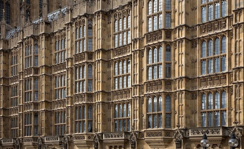 London, Houses of Parliament west façade detail built 1840-70 by Charles Barry and Augustus Pugin