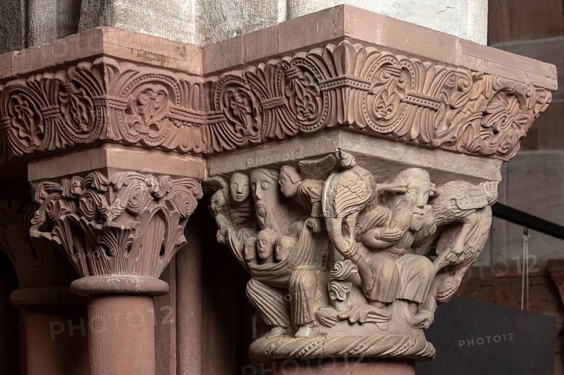 Basel, Basel Minster, capital on the ambulatory, Abraham in front of the sacrifice of Isaac, souls in Abraham's bosom