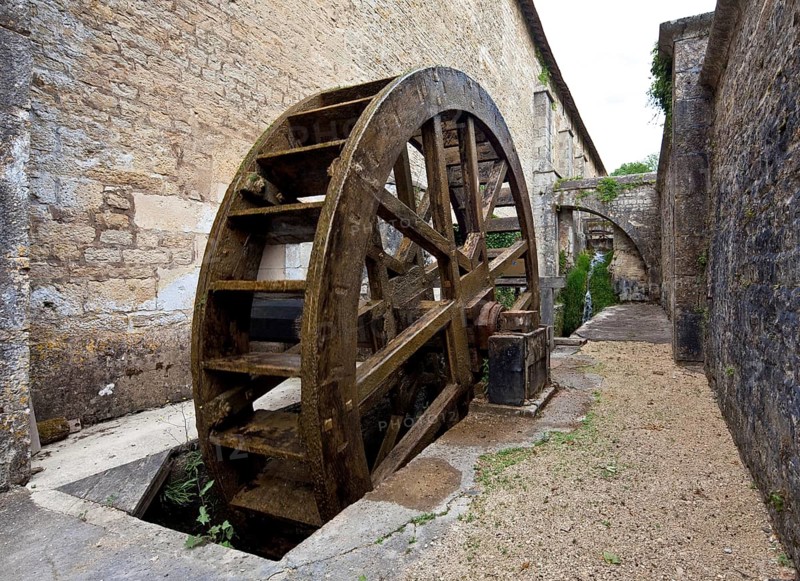 Fontenay former Cistercian monastery Water wheel behind the forge to drive the hammer mill and bellows