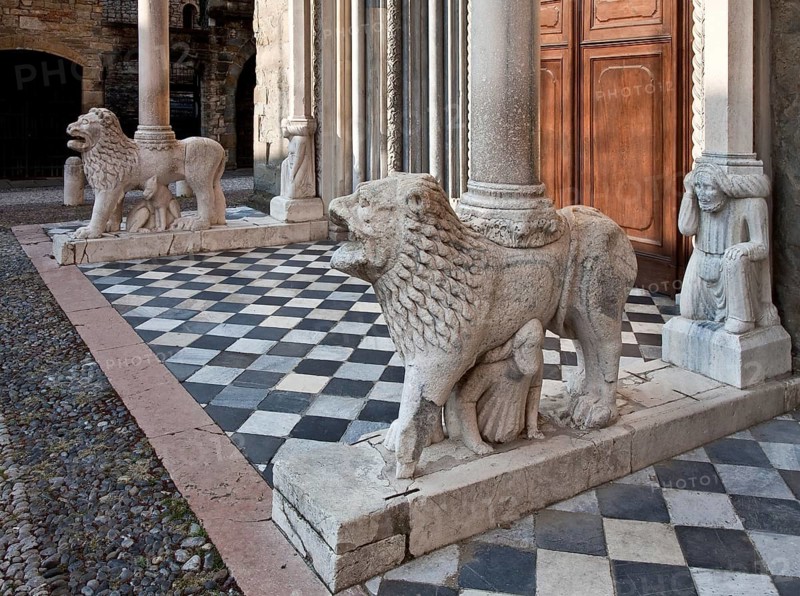 Italy Bergamo 89504 Santa Maria Maggiore South portal built around 1360 both column lions