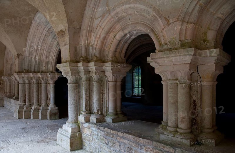 Fontenay former Cistercian monastery cloister arcades. Entrance to the chapter house, St, Saint, Saint