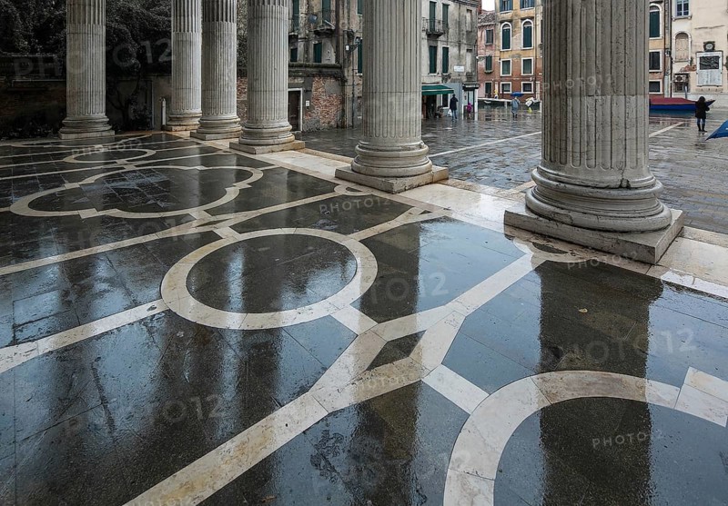 Italy Venice Church of San Nicolò da Tolentino -343 Portico 1704-16 v A Triali Baroque marble and granite inlaid stone floor b Rain