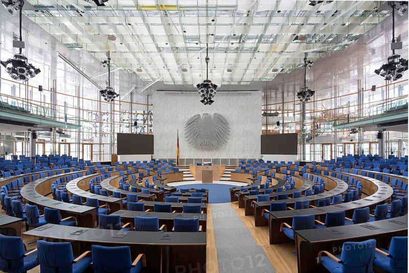 Bonn, government district (federal district, parliament district), Bundeshaus, former plenary hall, built by Günter Behnisch until 1992, today part of the World Conference Centre Bonn
