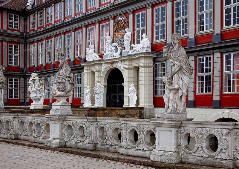 Wolfenbüttel Palace portal façade partial view with balustrade present appearance 1714-17 by Hermann Korb sculpture by Franz Finck