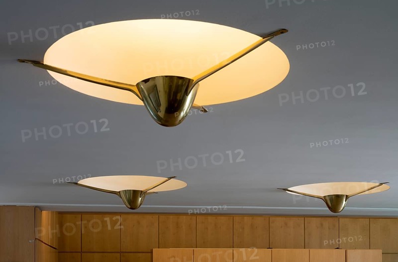 Bonn, government district (federal district, parliamentary district), building of the Federal Ministry of Post and Telecommunications, built 1953-1954 by Josef Trimborn, ceiling lights in the foyer