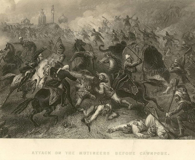 Military and munity mutiny views Attack of the Mutineers before Cawnpore, Kanpur, Uttar Pradesh, India, Asia