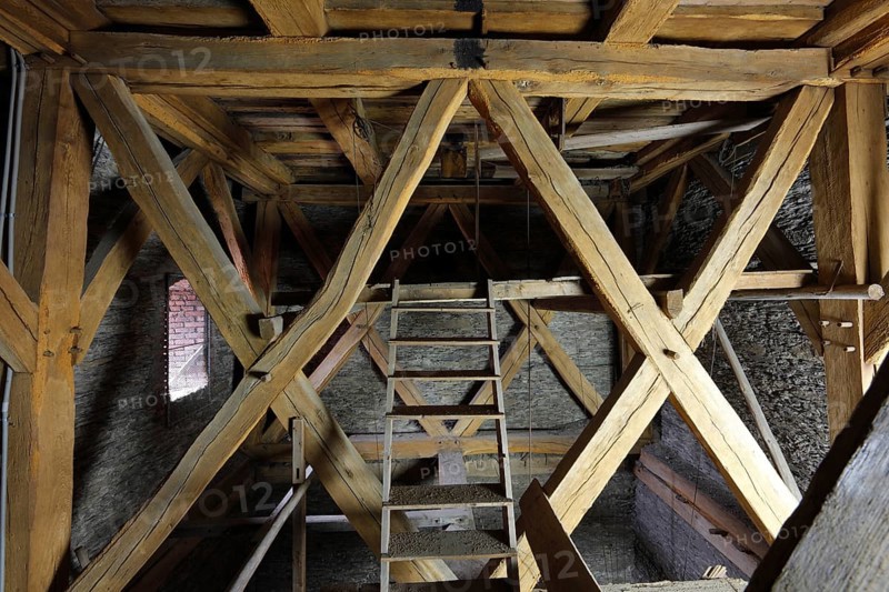 West tower, chair under the belfry, St Andrew's crosses with mortised and tenoned joints Church of St, Church of St, St, St, Saint