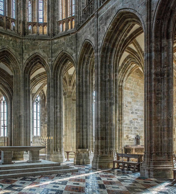 Mont-Saint-Michel, monastery hill, abbey church, choir inside facing south-east late Gothic 1446-1521, St., Saint, Saint