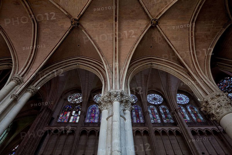 Frankr Auxerre Burgundy Cathedral St-Etienne 70199 Choir vault and stained glass windows of the north clerestory 13th century Auxerre, Cathedral, St., Saint, Saint