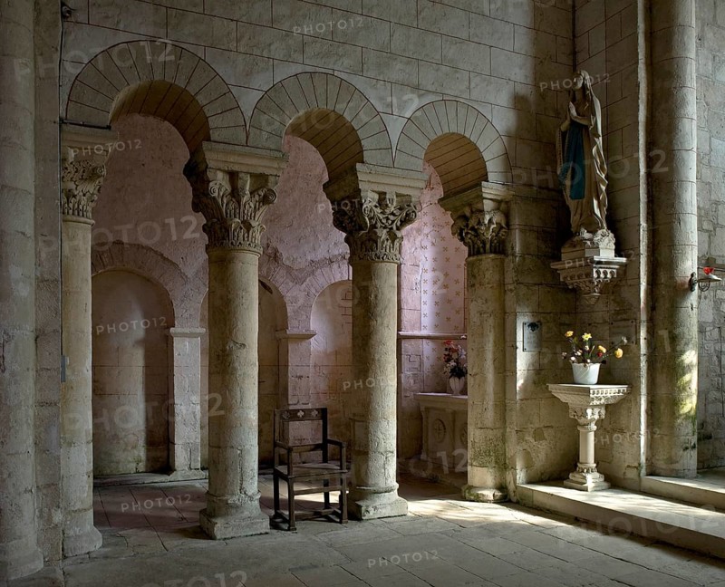 Saint Blaise village church, The Romanesque church was built in the 12th century in the style of Benedictine sacred buildings. The unusual archaic sculptural decoration on the exterior façade is well known. In addition to the remains of wall paintings and statues, the church houses the tomb of St Silvanus from the 15th century. Northern choir arcades from the south-west, St., Sankt, Saint