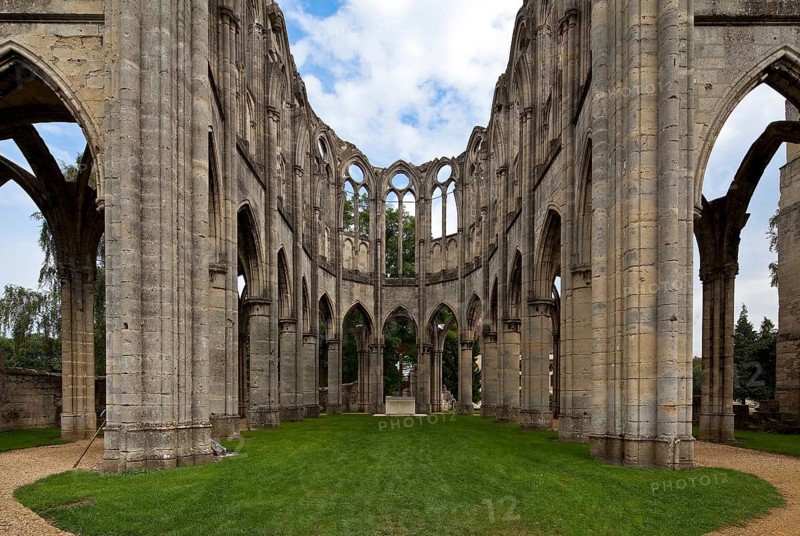 Cistercian abbey mid 13th century, church ruins, eastern transept wall and choir from the west, St., Sankt, Saint