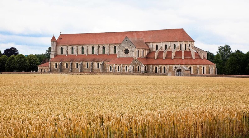 Pontigny Abbey Church Exterior view from the south Built 1145-1206. Largest preserved Cistercian church in France Total length 108 m, St., Saint, Saint