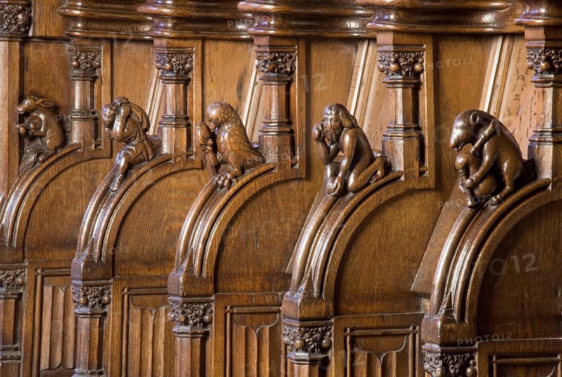 Choir stalls, drolleries on the stall sides with proverbial depictions, 1493 by Johannes Gruter from Wesel, St., Sankt, Saint
