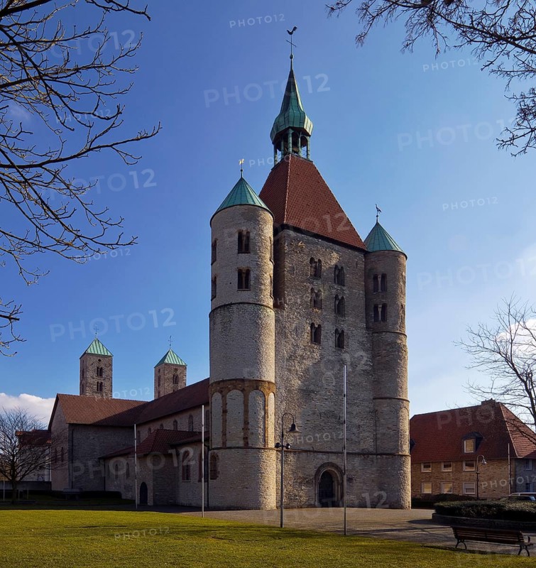 Westwork of the collegiate church of St Boniface in Freckenhorst, Warendorf, Münsterland, North Rhine-Westphalia, Germany, Europe