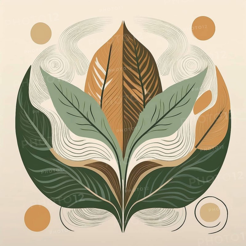Abstract painting symbolizing environmental protection with organic shapes in brown and green earth color tones, AI generated