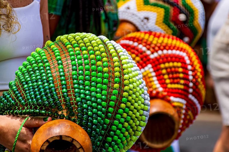 Xereque, a colorful percussion instrument of African origin widely used in Brazilian samba and carnival, Belo Horizonte, Minas Gerais, Brazil, South America