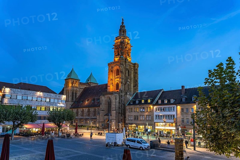 The Kilianskirche church at dusk, Heilbronn, Baden-Württemberg, Germany, Europe