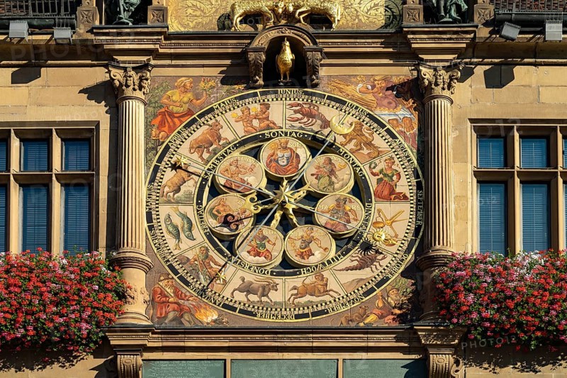 Historic astronomical clock at the town hall in Heilbronn, Baden-Württemberg, Germany, Europe