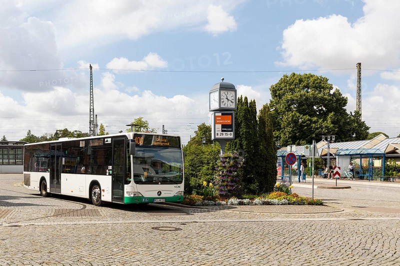 A VGM line 400 bus travelling in the direction of Coswig, Spitzgrund at the bus station in Coswig, Saxony, Germany, Europe