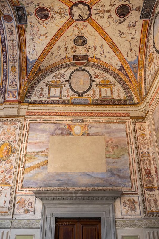 The courtyard of Palazzo Vecchio, Florence, wall paintings, UNESCO World Heritage Site, Tuscany, Italy, Europe