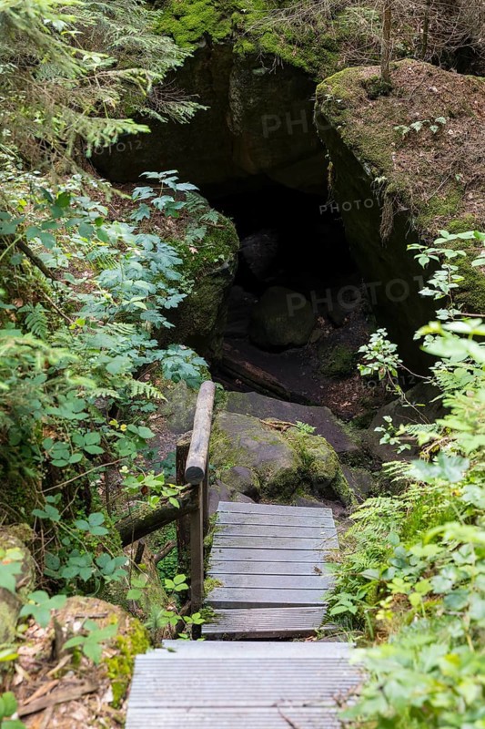 Hiking trail in the Kirnitzschklamm gorge, Sebnitz, Saxon Switzerland, Saxony, Germany, Europe