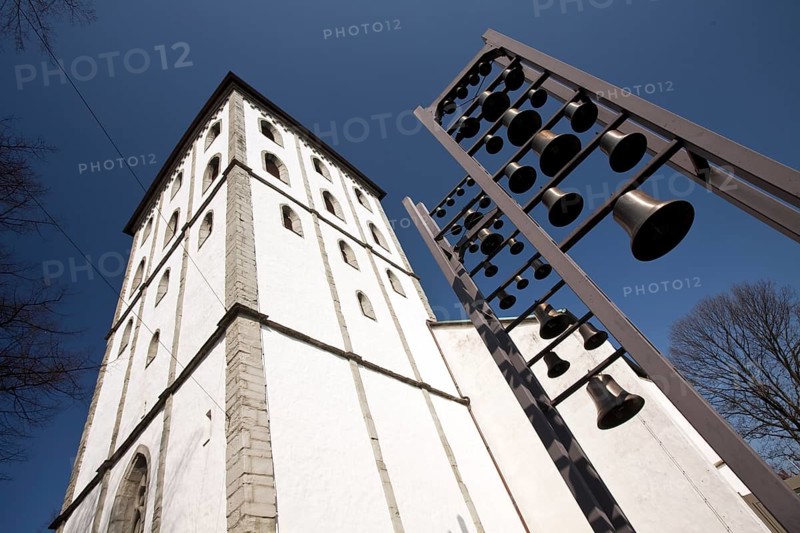 The Protestant Jakobikirche with bronze bells, Lippstadt, North Rhine-Westphalia, Germany, Europe