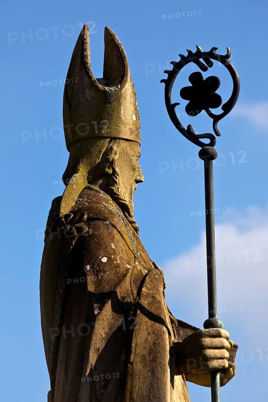 Statue of Bishop Boniface at the collegiate church of St Boniface, Freckenhorst, Warendorf, Münsterland, North Rhine-Westphalia, Germany, Europe