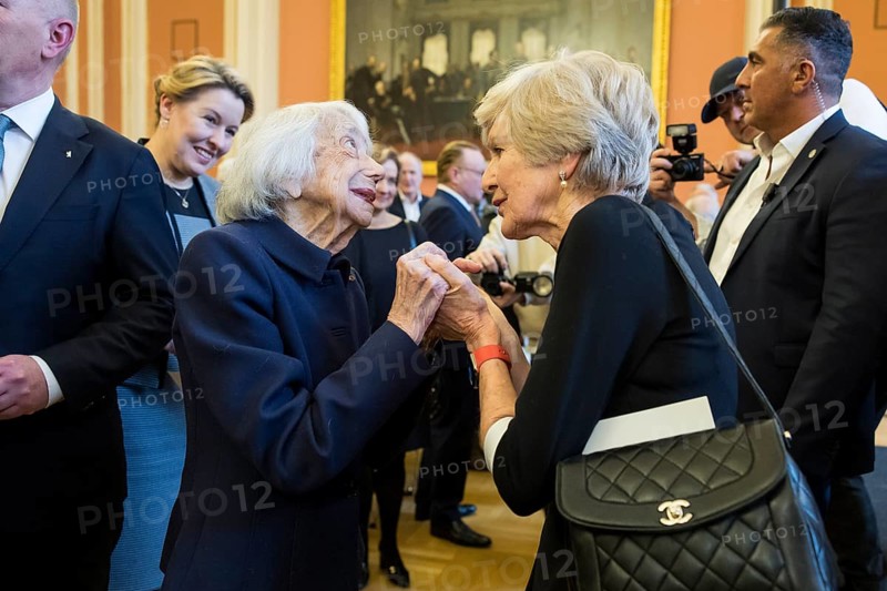 Margot Friedländer (Holocaust survivor) and Friede Springer at the awarding of honorary citizenship to Friede Springer in the Rotes Rathaus, Berlin, 26 February 2025