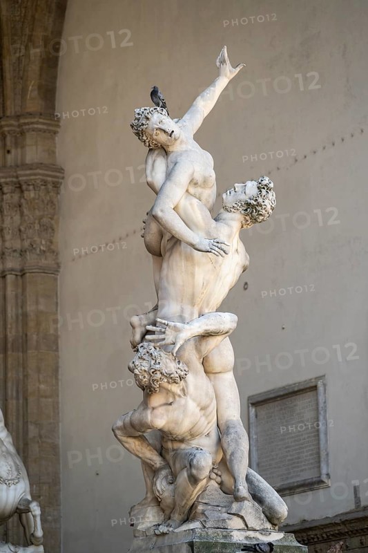 Dove on a sculpture at Piazza della Signoria, Florence, UNESCO World Heritage Site, Tuscany, Italy, Europe