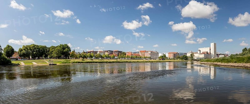 Panorama of the city view with Elbe, Riesa, Saxony, Germany, Europe