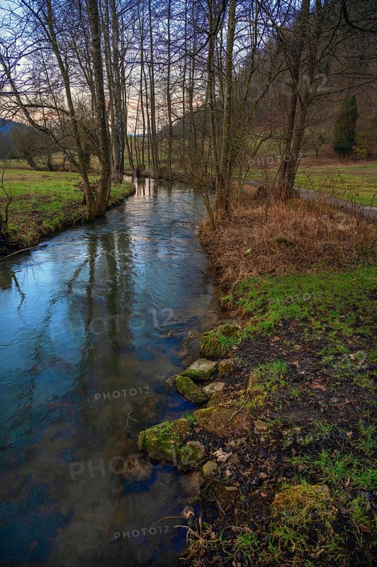The river Trubach meanders through the Trubach valley, Egloffstein, Upper Franconia, Bavaria, Germany, Europe