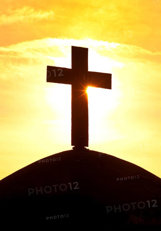 Artwork Migration object, cross on a former air raid shelter, artist Helmut Bettenhausen, Herne, Ruhr area, Germany, Europe