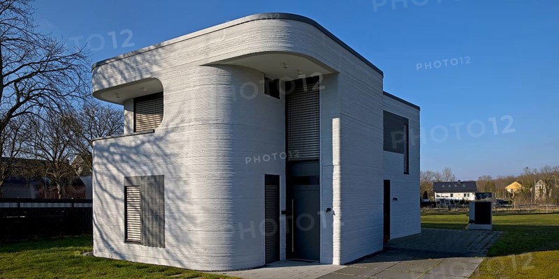 Detached, two-storey detached house from the 3D printer, additive manufacturing, Beckum, North Rhine-Westphalia, Germany, Europe
