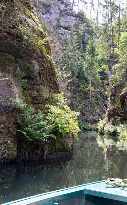 Boat trip on the Upper Lock in the Kirnitzsch Valley near Hinterhermsdorf, Saxon Switzerland, Saxony, Germany, Europe
