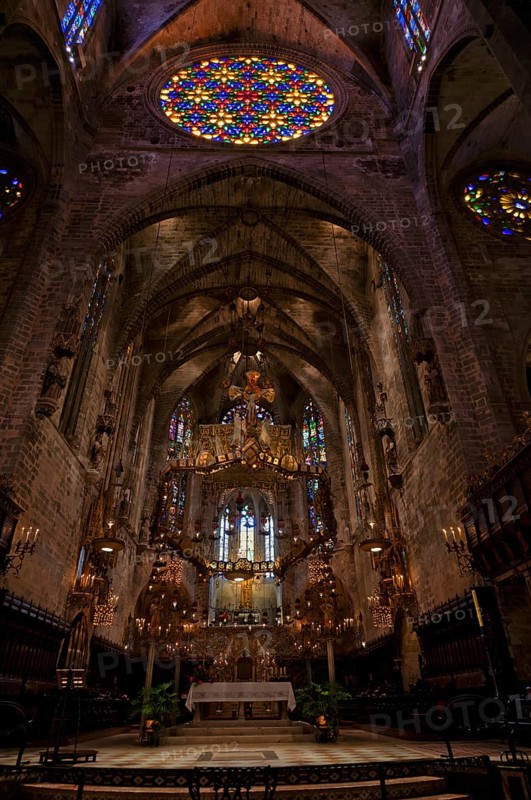 Choir designed by Antoni Gaudí, interior view, La Seu, Basilica de Santa Maria, Cathedral of St Mary, Palma de Majorca, Majorca, Balearic Islands, Balearic Islands, Spain, Europe