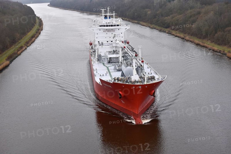 LPG tanker, tanker KOKSIJDE travelling through the Kiel Canal, NOK, Kiel Canal, Kielkanal, Schleswig-Holstein, Germany, Europe