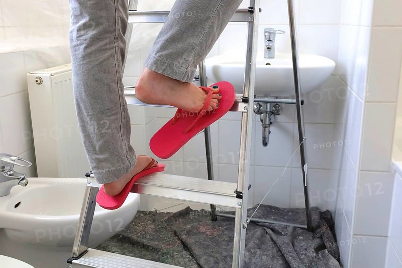 Carelessness when renovating at home, incorrect footwear, Germany, Europe