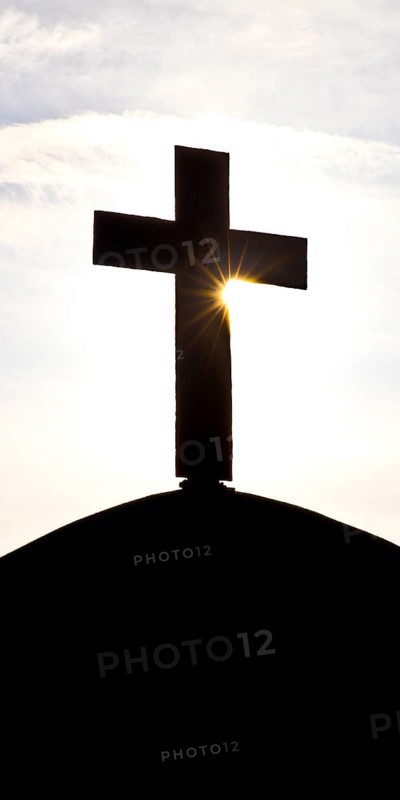 Artwork Migration object, cross on a former air raid shelter, artist Helmut Bettenhausen, Herne, Ruhr area, Germany, Europe