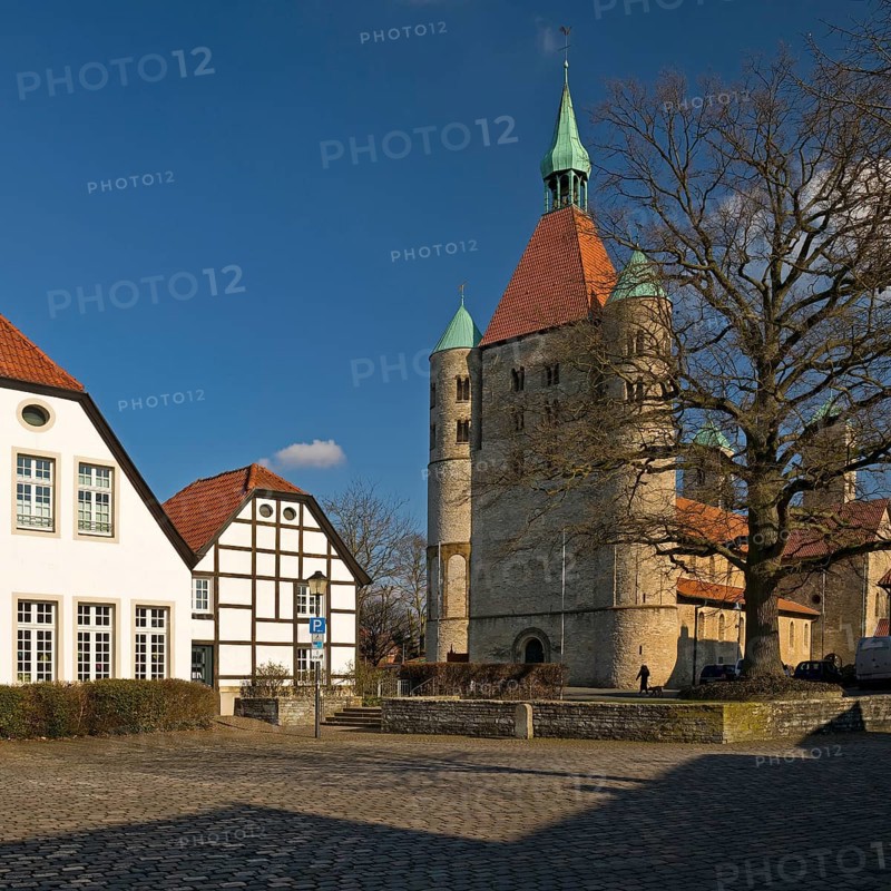 Westwork of the collegiate church of St Boniface in Freckenhorst, Warendorf, Münsterland, North Rhine-Westphalia, Germany, Europe