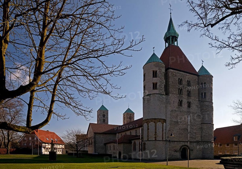Westwork of the collegiate church of St Boniface in Freckenhorst, Warendorf, Münsterland, North Rhine-Westphalia, Germany, Europe