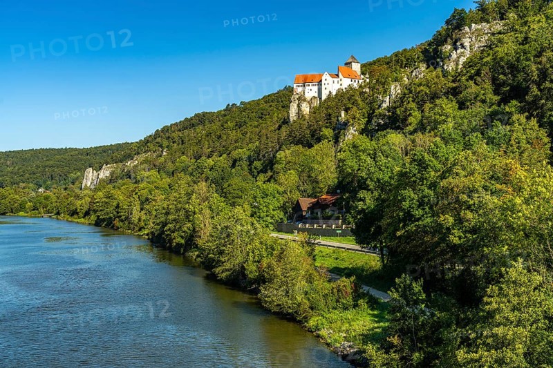Prunn Castle and the Main-Danube Canal in Schlossprunn near Riedenburg, Lower Bavaria, Bavaria, Germany, Europe