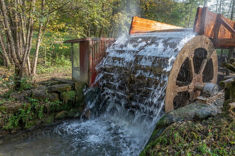 Old waterwheel on the Trubach, Egloffstein, Upper Franconia, Bavaria, Germany, Europe