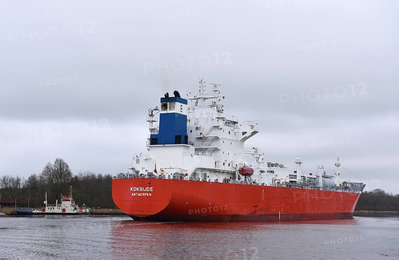 LPG tanker, tanker KOKSIJDE travelling through the Kiel Canal, NOK, Kiel Canal, Kielkanal, Schleswig-Holstein, Germany, Europe