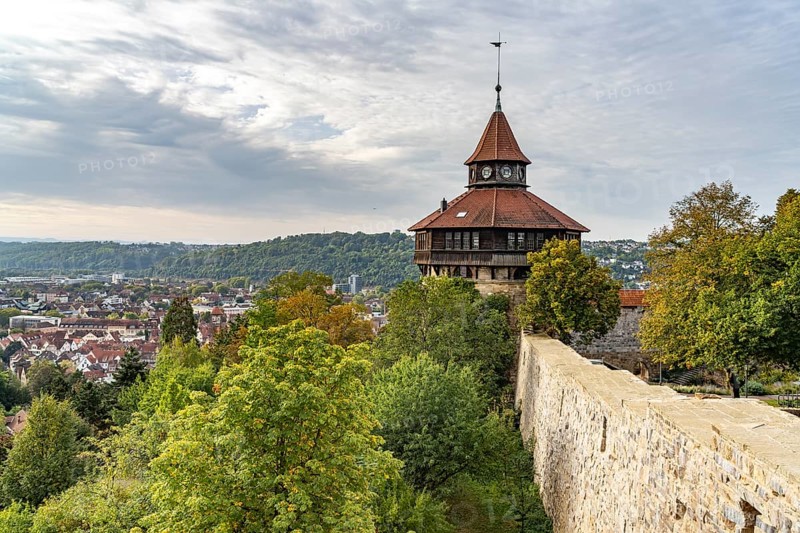 The thick tower of the town fortification castle in Esslingen am Neckar, Baden-Württemberg, Germany, Europe