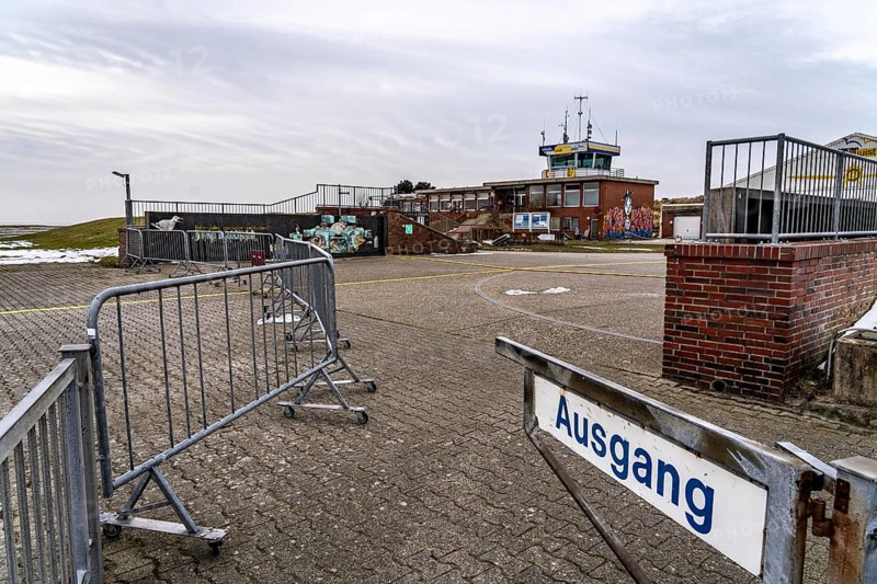 The East Frisian North Sea island of Juist in winter, Juist airfield, airfield, tower, Lower Saxony, Germany, Europe